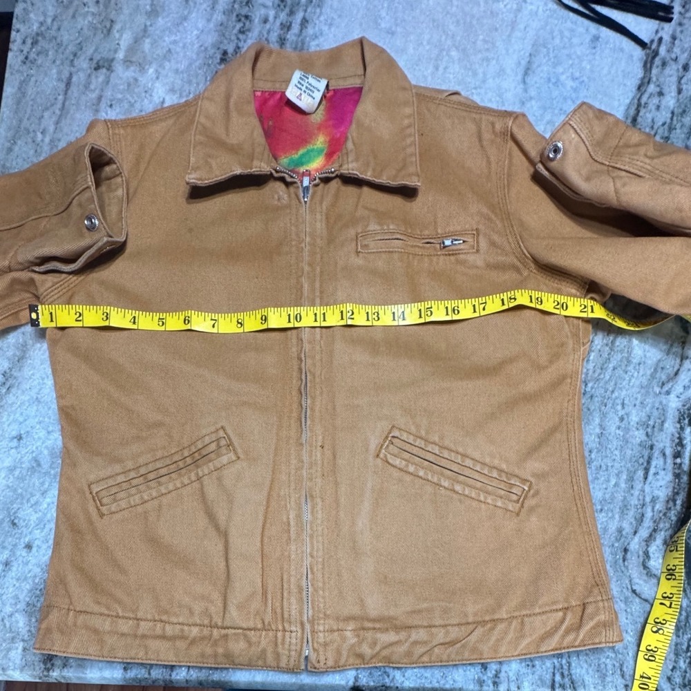 VTG Ethyl Canvas Jacket Womens Small Tie Dye Cowgirl Lining Tan Cotton Workwear - Picture 2 of 10